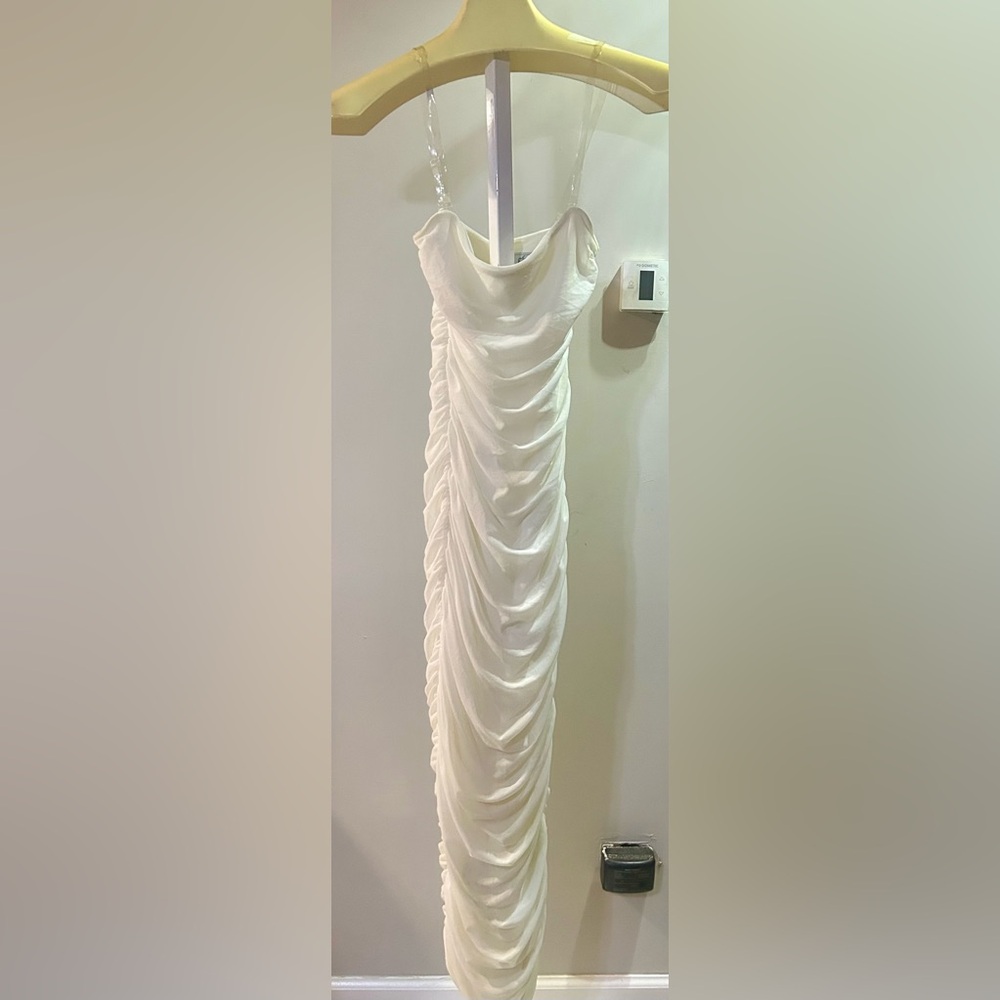 Oh Polly White Ruched Midi Dress (Dar)